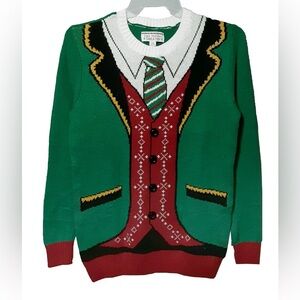 UGLY CHRISTMAS SWEATER sz:XL Men's Suit Tie Buttons Mock Suit Jacket &Tie